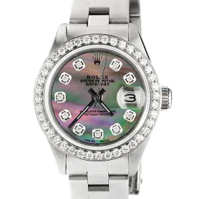 Rolex Datejust Ladies 26mm Steel Oyster w/Tahitian MOP Dial &amp; Diamond Bezel TFJ-142508028