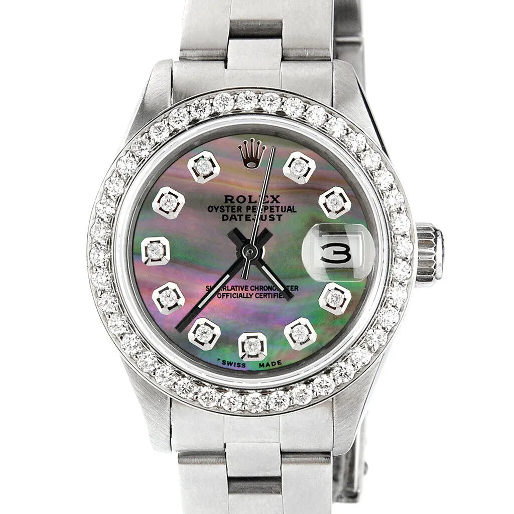 Rolex Datejust Ladies 26mm Steel Oyster w/Tahitian MOP Dial &amp; Diamond Bezel TFJ-142508028