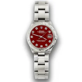 Rolex Datejust Midsize 31mm Domed 24 Diamonds Bezel/Imperial Red Dial 78240 TFJ-142508734