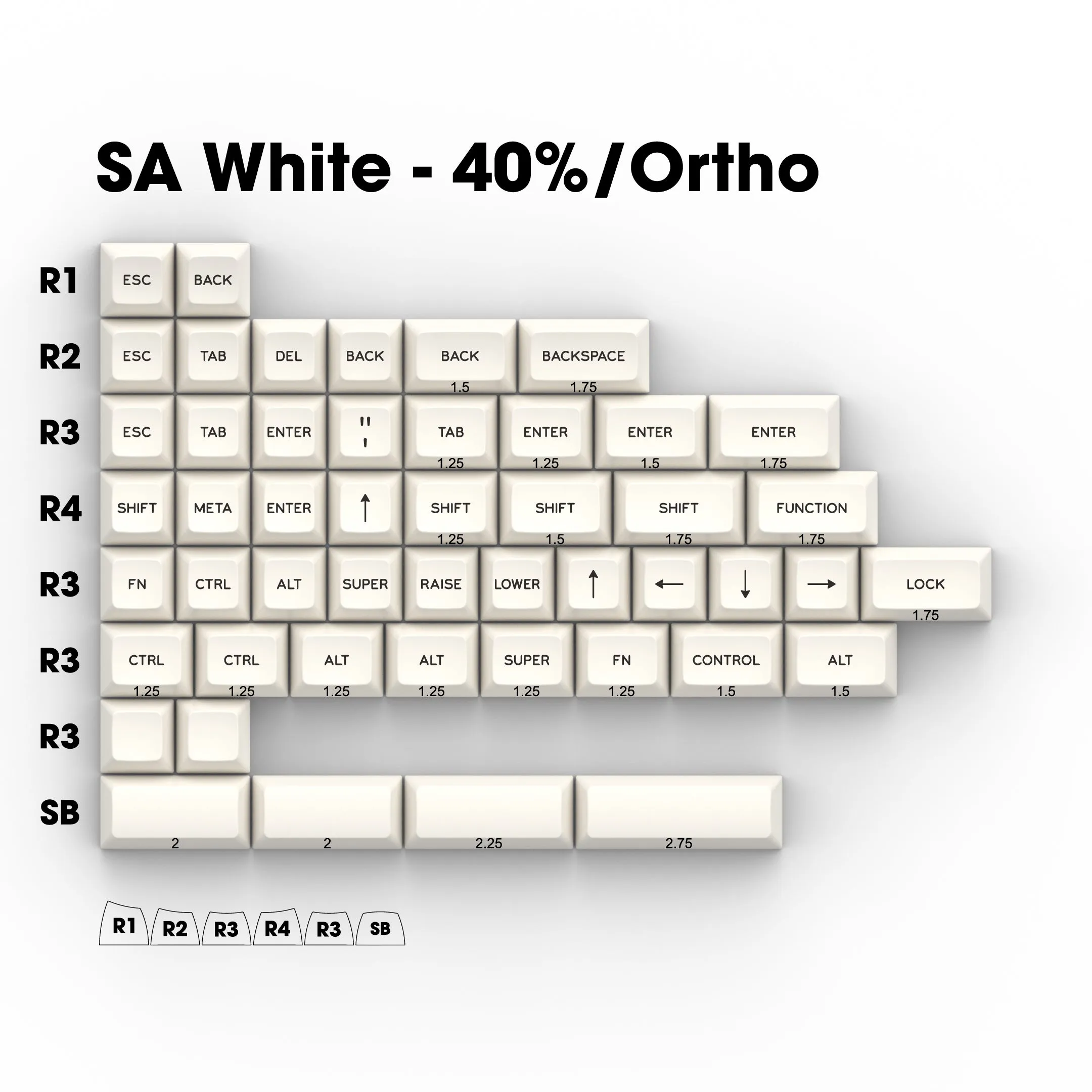 SA Black on White (BoW) - Single Keycaps