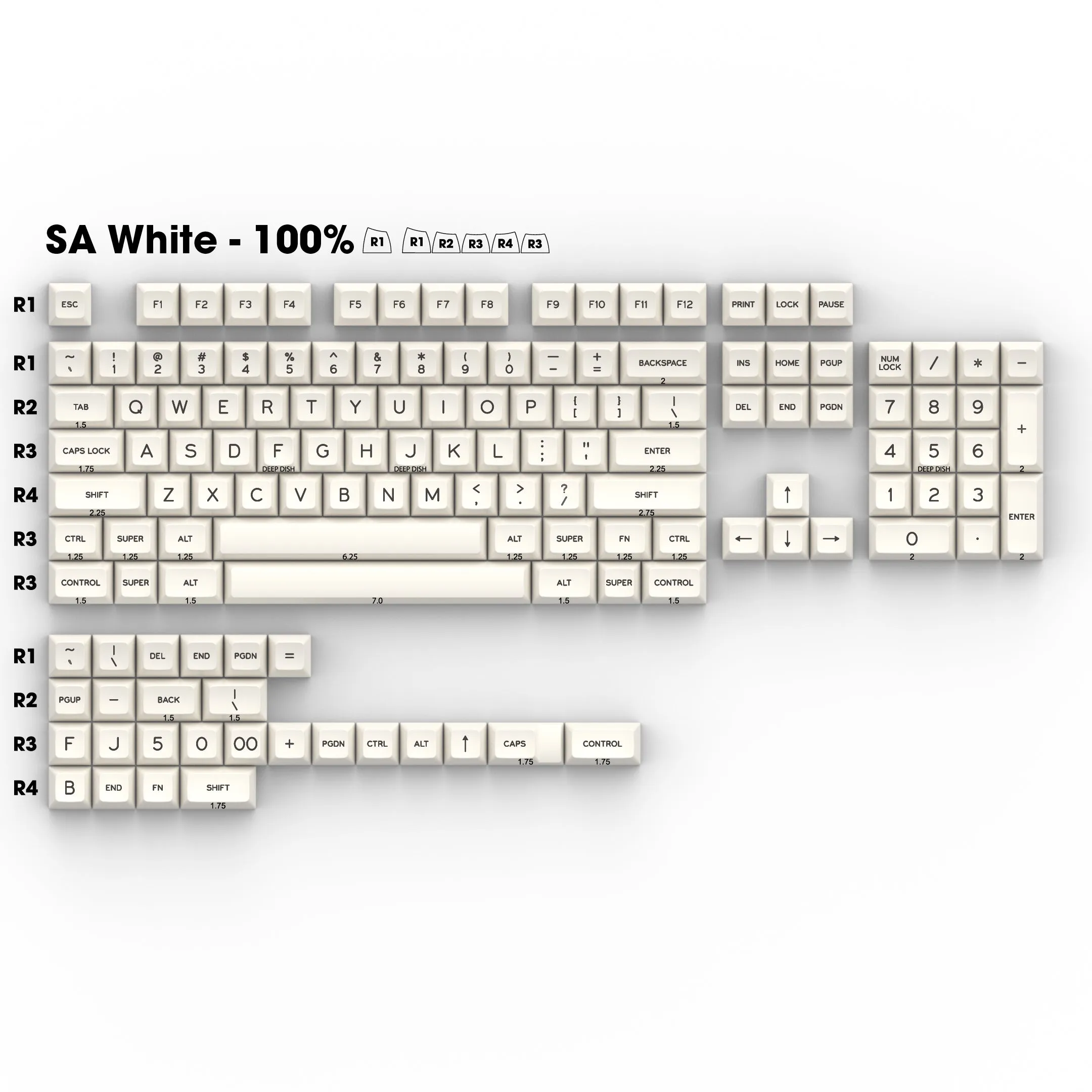 SA Black on White (BoW) - Single Keycaps