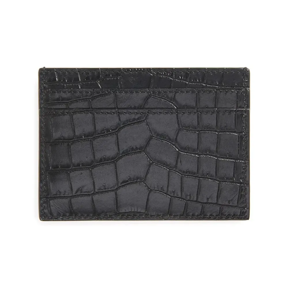 Saint Laurent Monogram Croc Embossed Leather Card Case Wallet