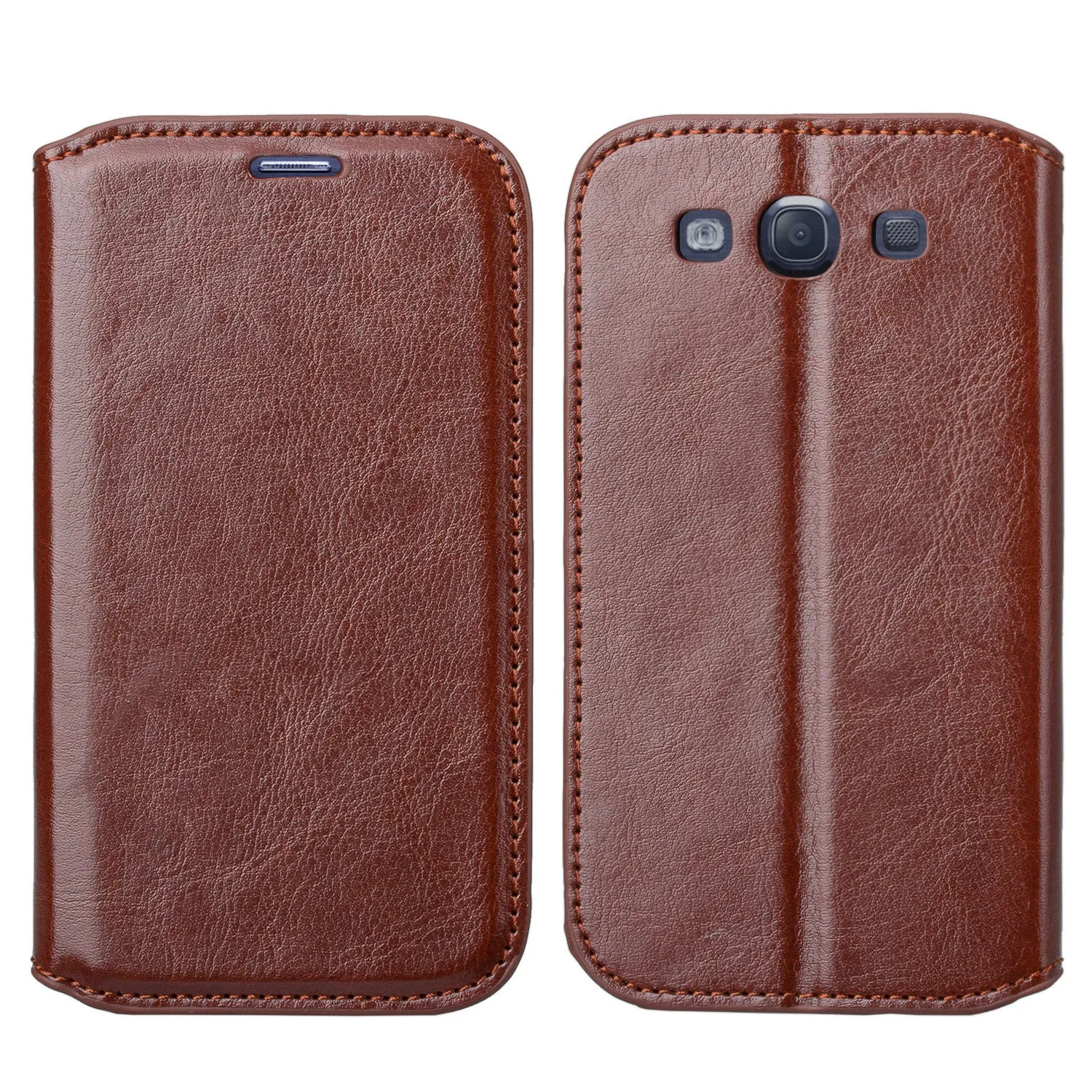 Samsung Galaxy S3 Case, Slim Magnetic Fold[Kickstand] Pu Leather Wallet Case with ID & Credit Card Slots for Samsung Galaxy S3 - Brown