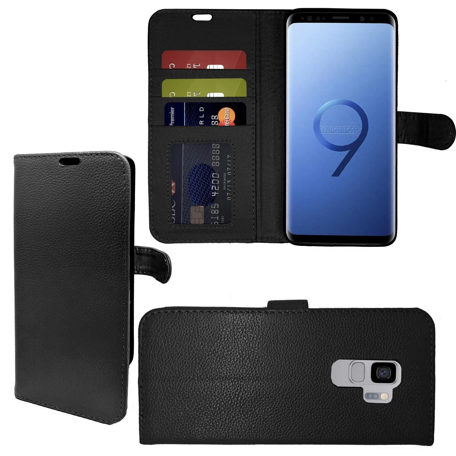 Samsung Galaxy S9 , Genuine Leather Flip Folio Book Wallet Case