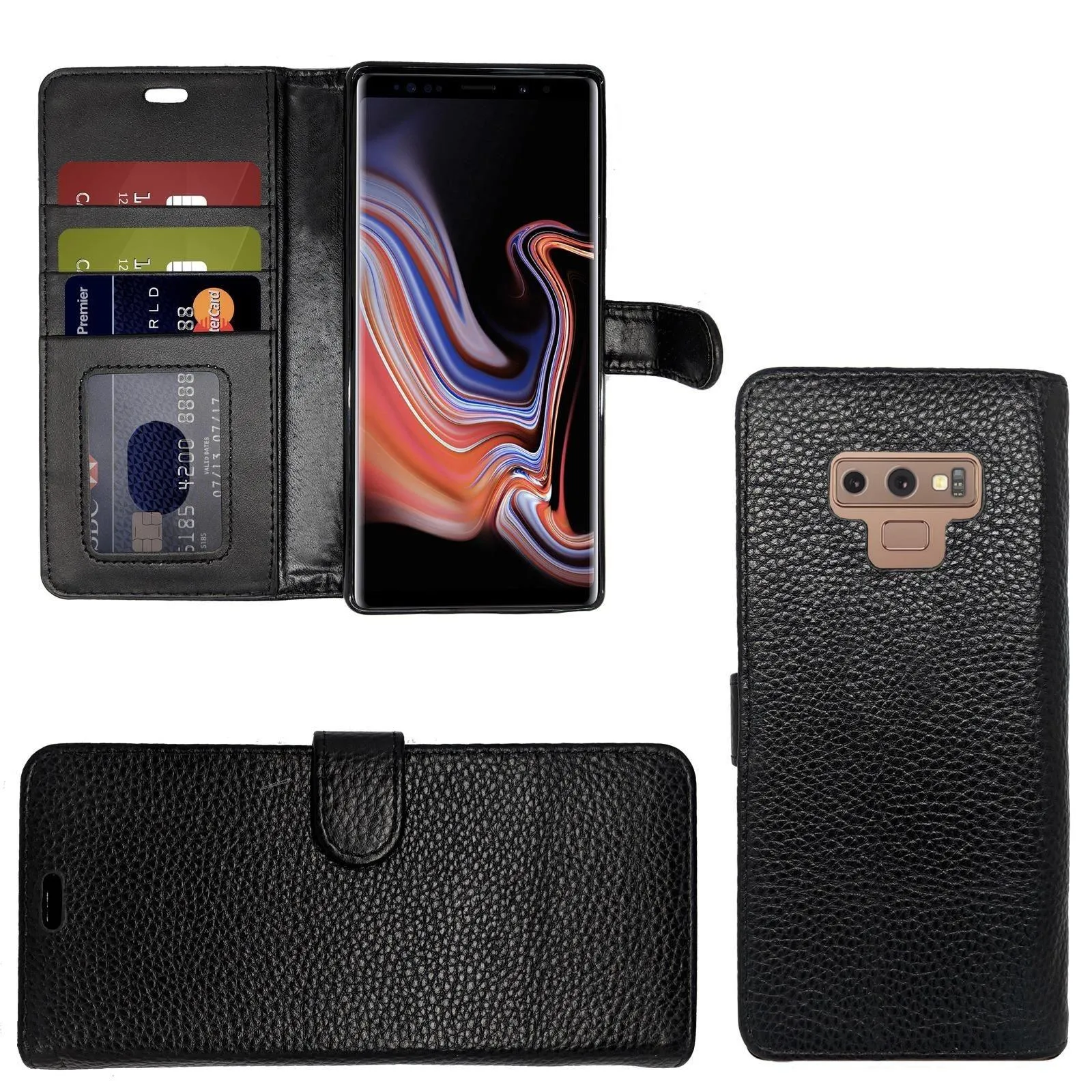 Samsung Galaxy S9 , Genuine Leather Flip Folio Book Wallet Case