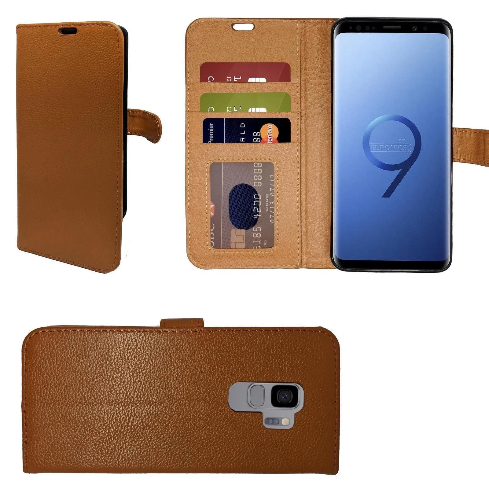 Samsung Galaxy S9 , Genuine Leather Flip Folio Book Wallet Case