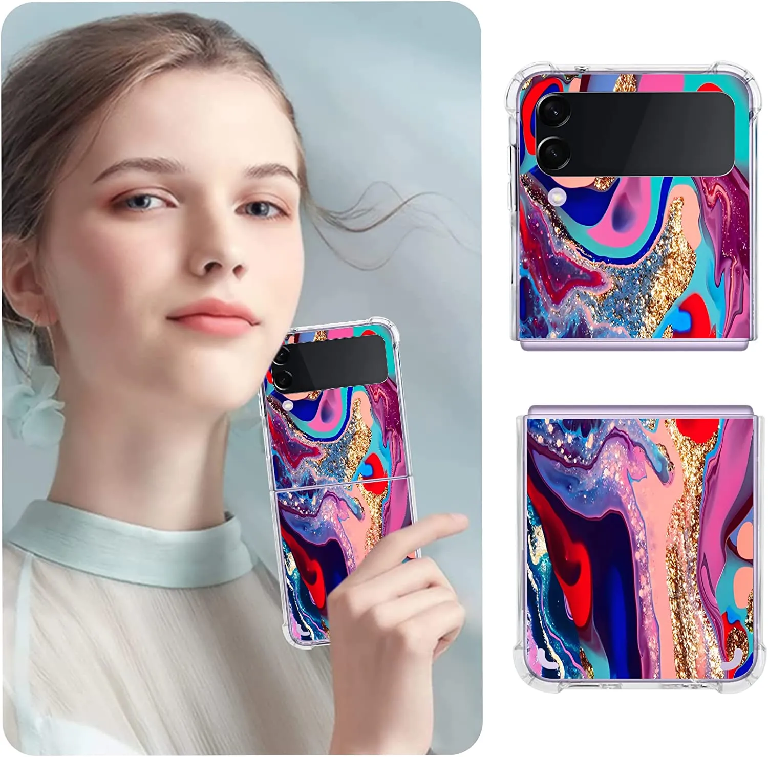 Samsung Galaxy Z Flip 4 Case Watercolor Four Corners Protective Case