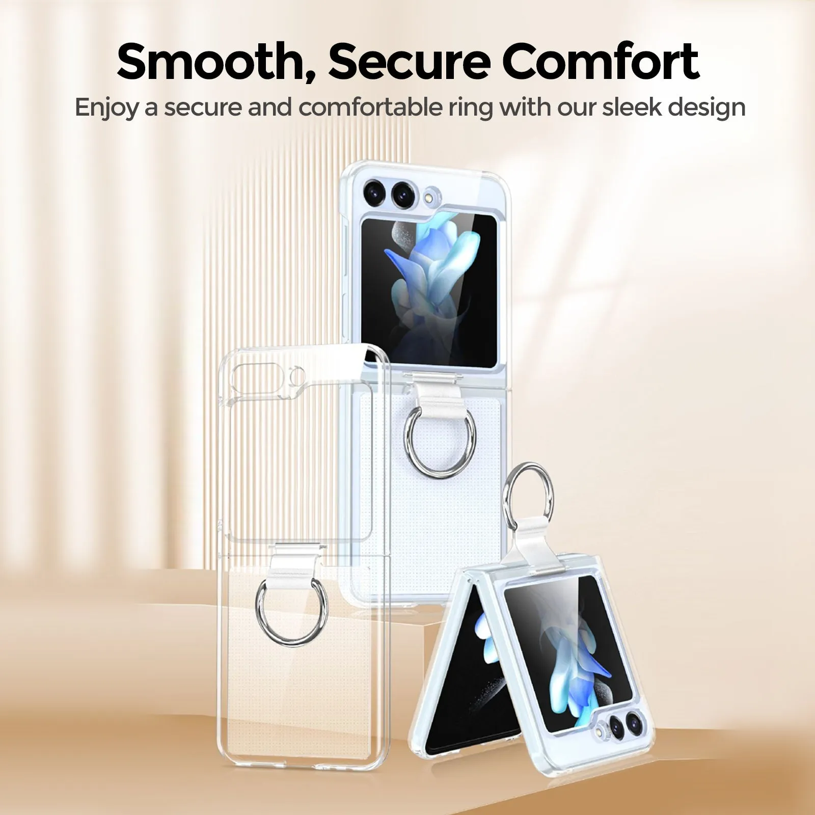 Samsung Galaxy Z Flip 5 Case Cover | Hard Transparent Hard PC Cover With Ring Holder  | Crystal Clear