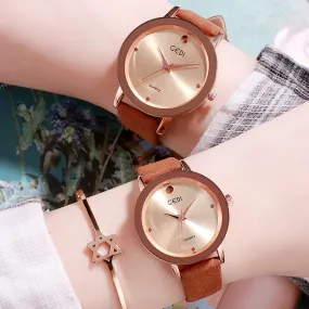 Simple Dial Leather Strap Women's Watch