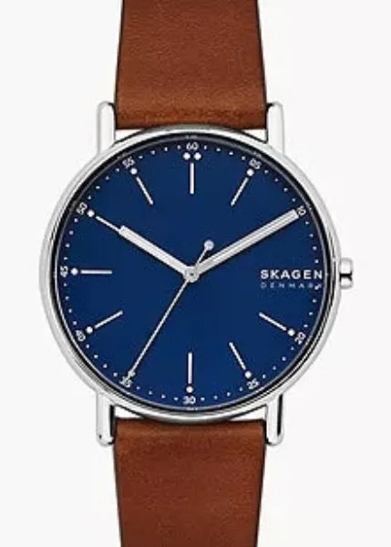 SKAGEN SIGNATUR BLUE DIAL MEDIUM BROWN LEATHER BAND SKW6355