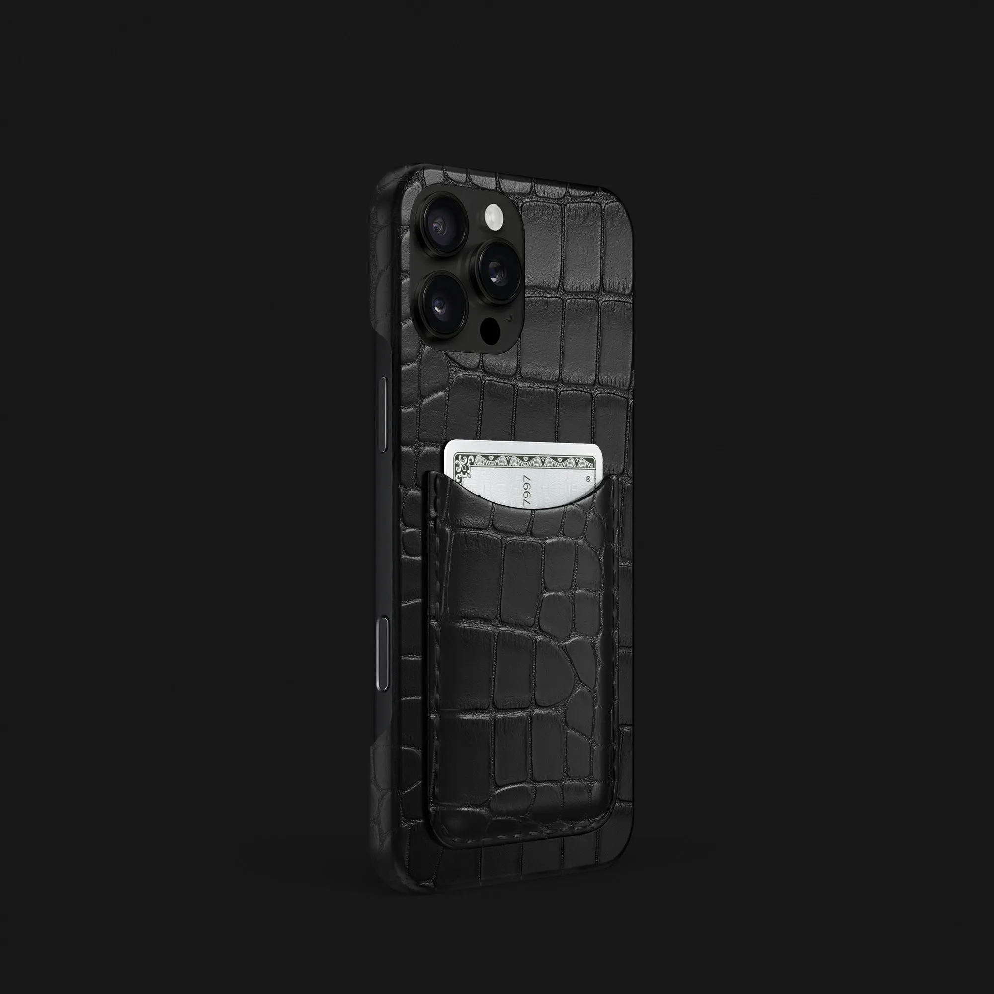 Slim Card Case Edition Black For iPhone 16 Pro In Alligator