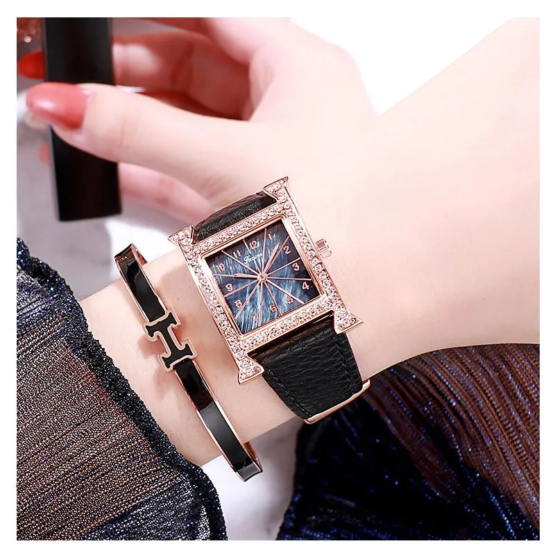 Square Pattern 5 Pcs Set Women's Watch