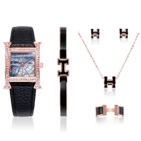 Square Pattern 5 Pcs Set Women's Watch