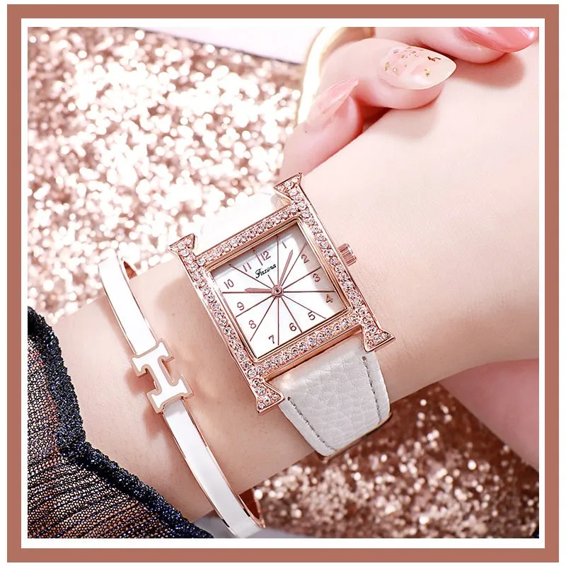 Square Pattern 5 Pcs Set Women's Watch