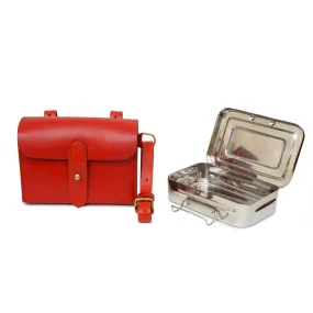 Stainless Steel Fox Hunting Sandwich Tin with Leather Case - Red