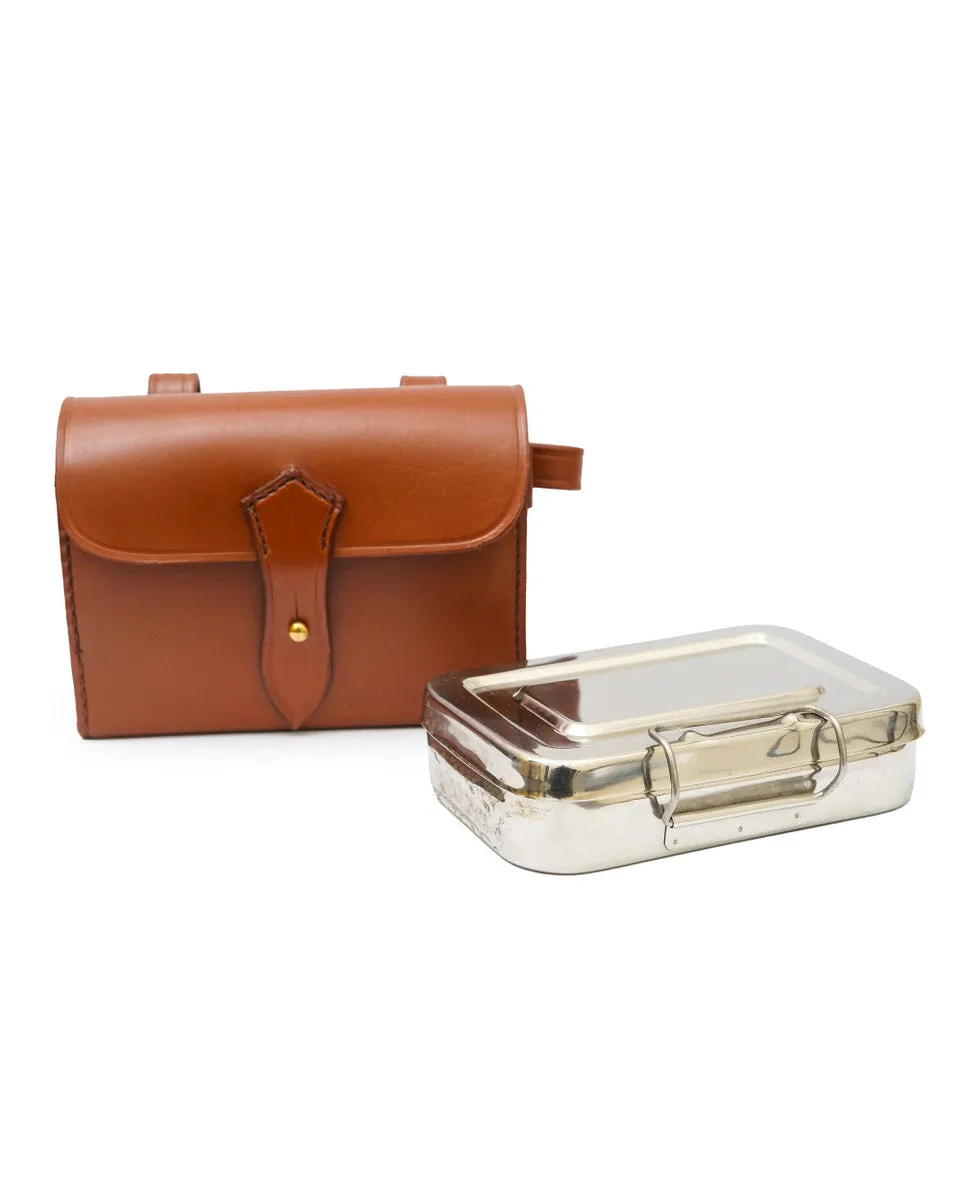 Stainless Steel Fox Hunting Sandwich Tin with Leather Case - Red