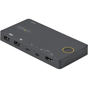 StarTech.com 2 Port Hybrid USB-A   HDMI & USB-C KVM Switch, Single 4K 60Hz HDMI 2.0 Monitor, Compact Desktop and/or Laptop HDMI KVM Switch