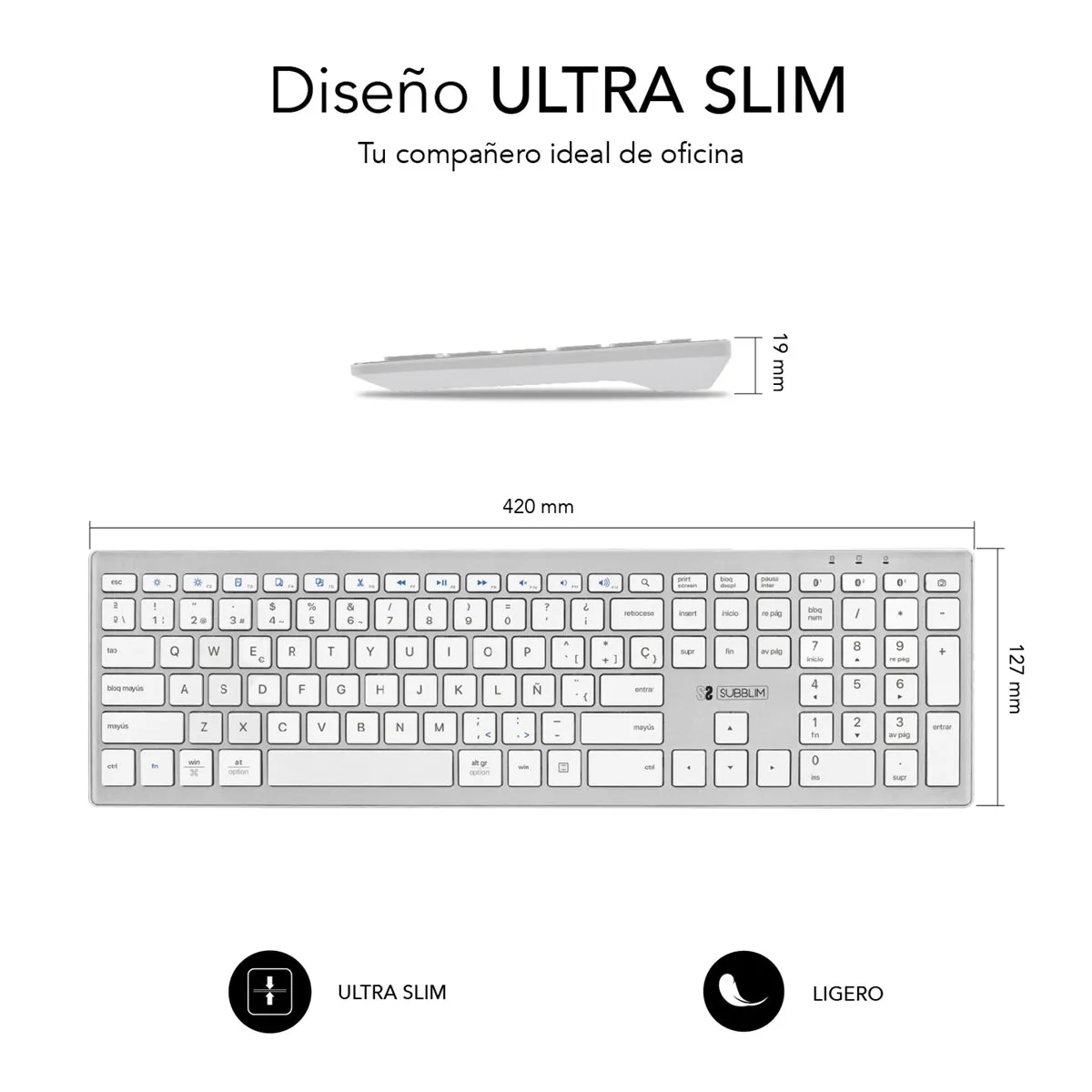 Subblim Pure Extended Keyboard Bluetooth Silver Subkb-2Pue200