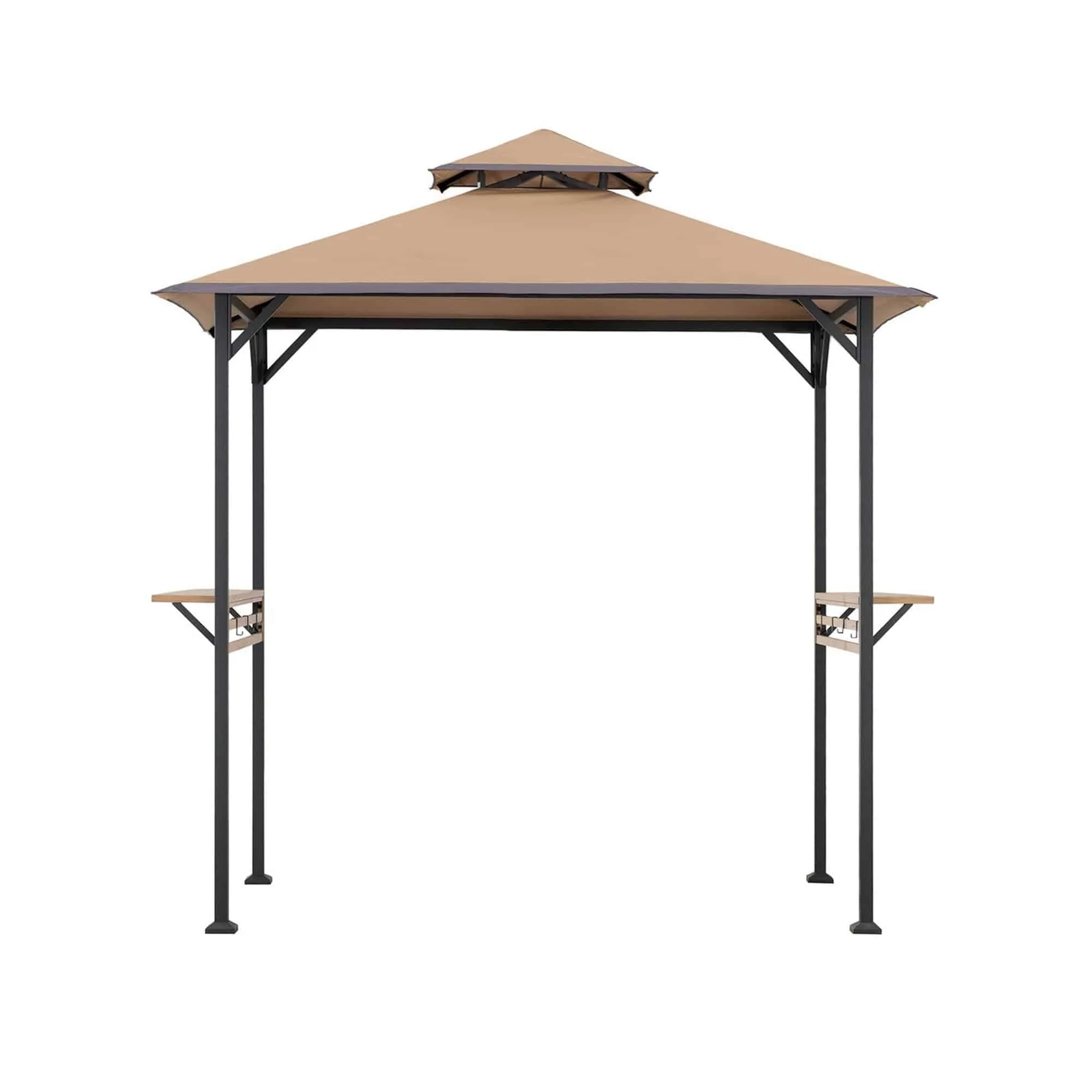 SUNJOY Outdoor Patio 5x8 Khaki 2-Tier Steel Backyard Soft Top Grill Gazebo with Bar Shelves and Hooks