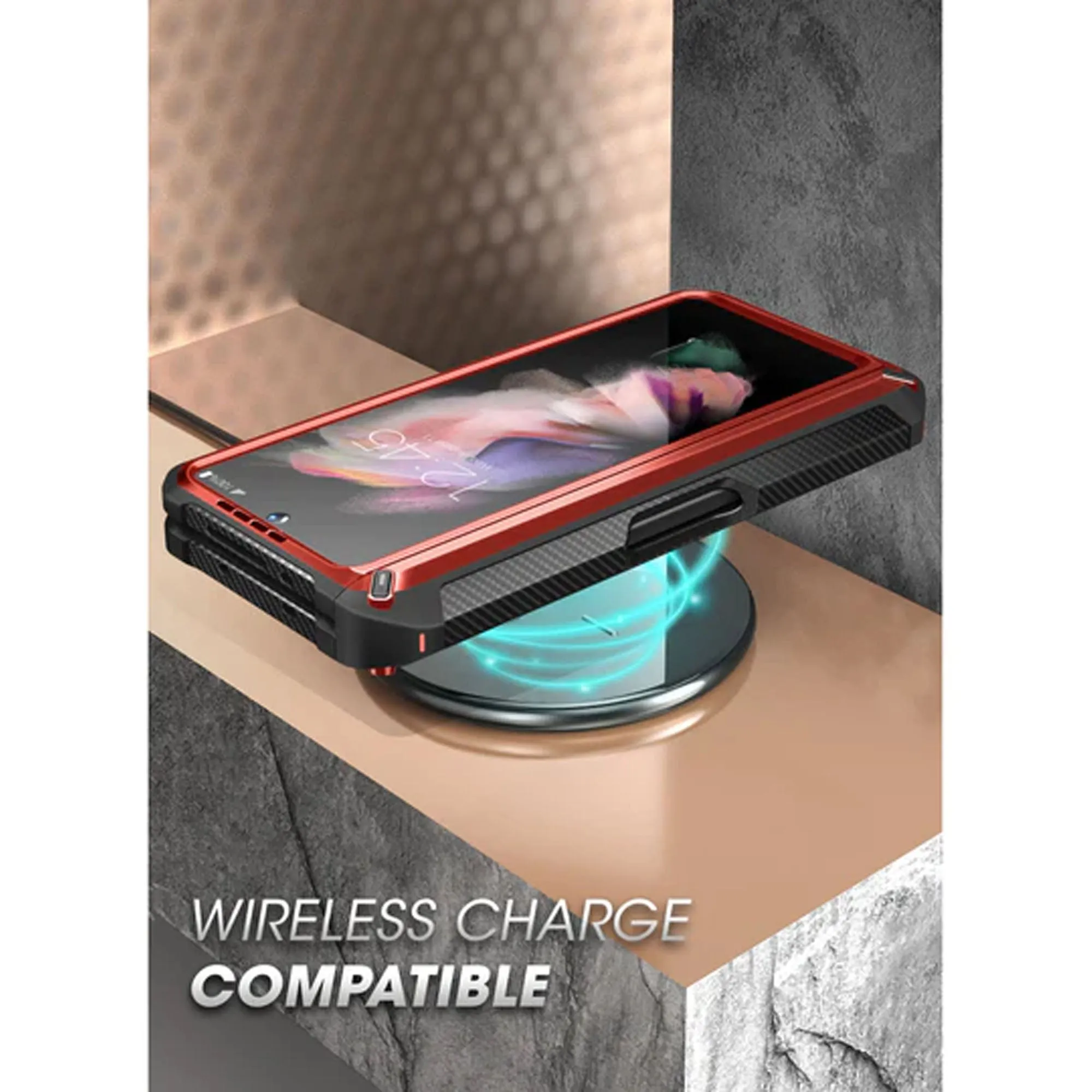 Supcase Unicorn Beetle Pro Rugged Case for Samsung Galaxy Z Fold 4 with Built-in Screen Protector - Metallic Red