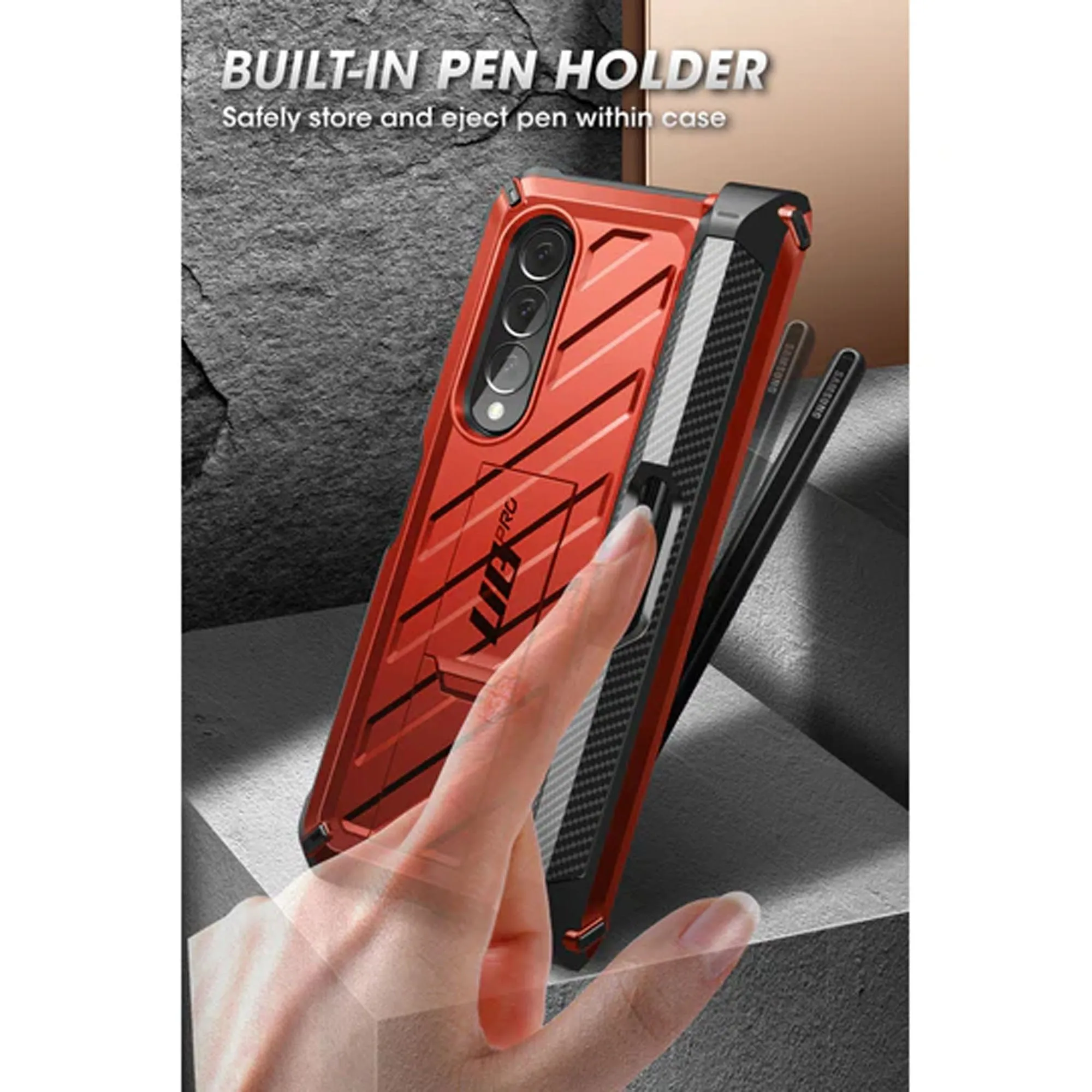 Supcase Unicorn Beetle Pro Rugged Case for Samsung Galaxy Z Fold 4 with Built-in Screen Protector - Metallic Red