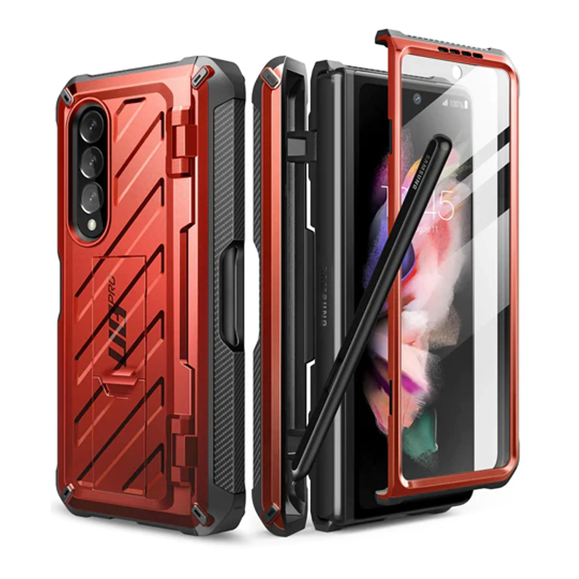 Supcase Unicorn Beetle Pro Rugged Case for Samsung Galaxy Z Fold 4 with Built-in Screen Protector - Metallic Red