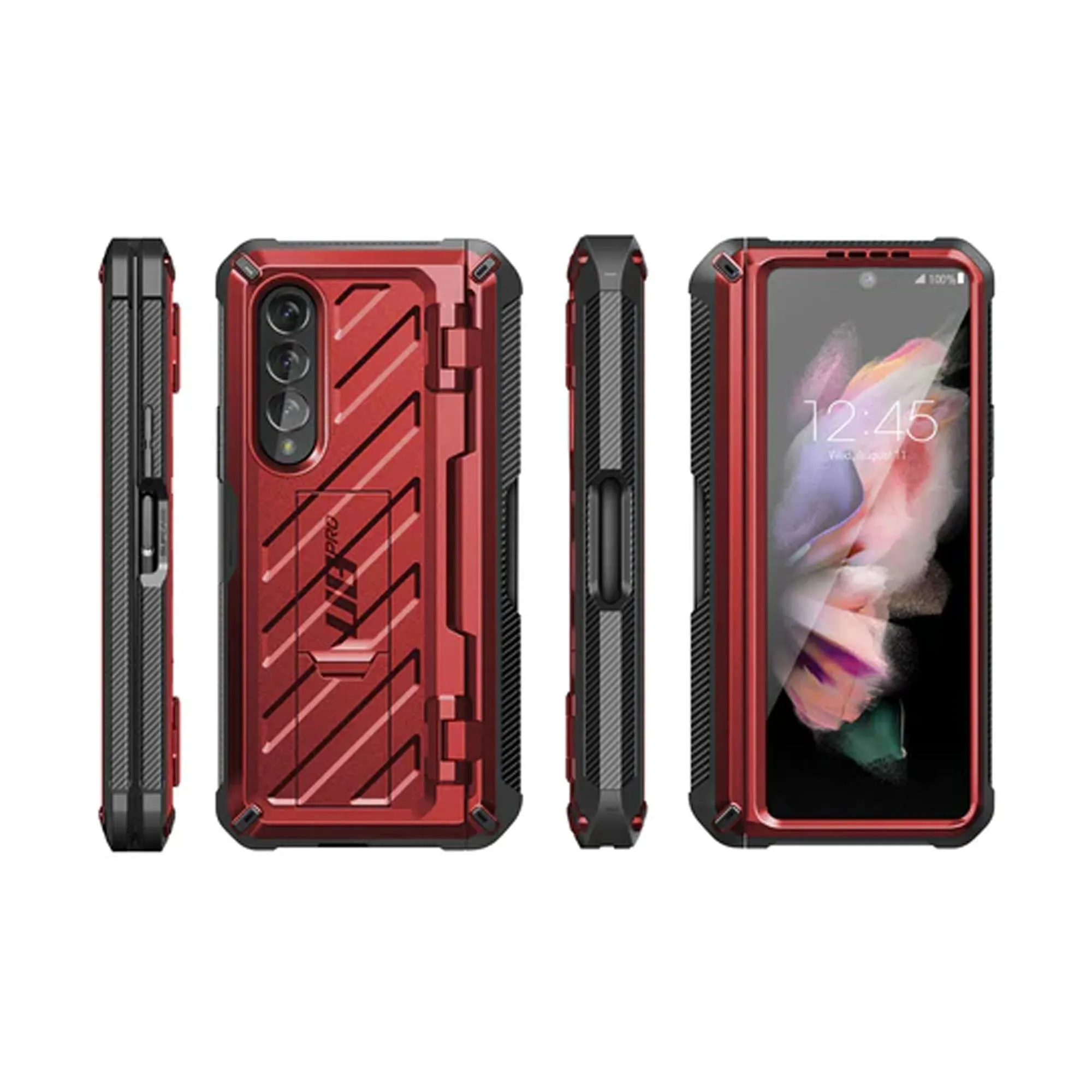 Supcase Unicorn Beetle Pro Rugged Case for Samsung Galaxy Z Fold 4 with Built-in Screen Protector - Metallic Red