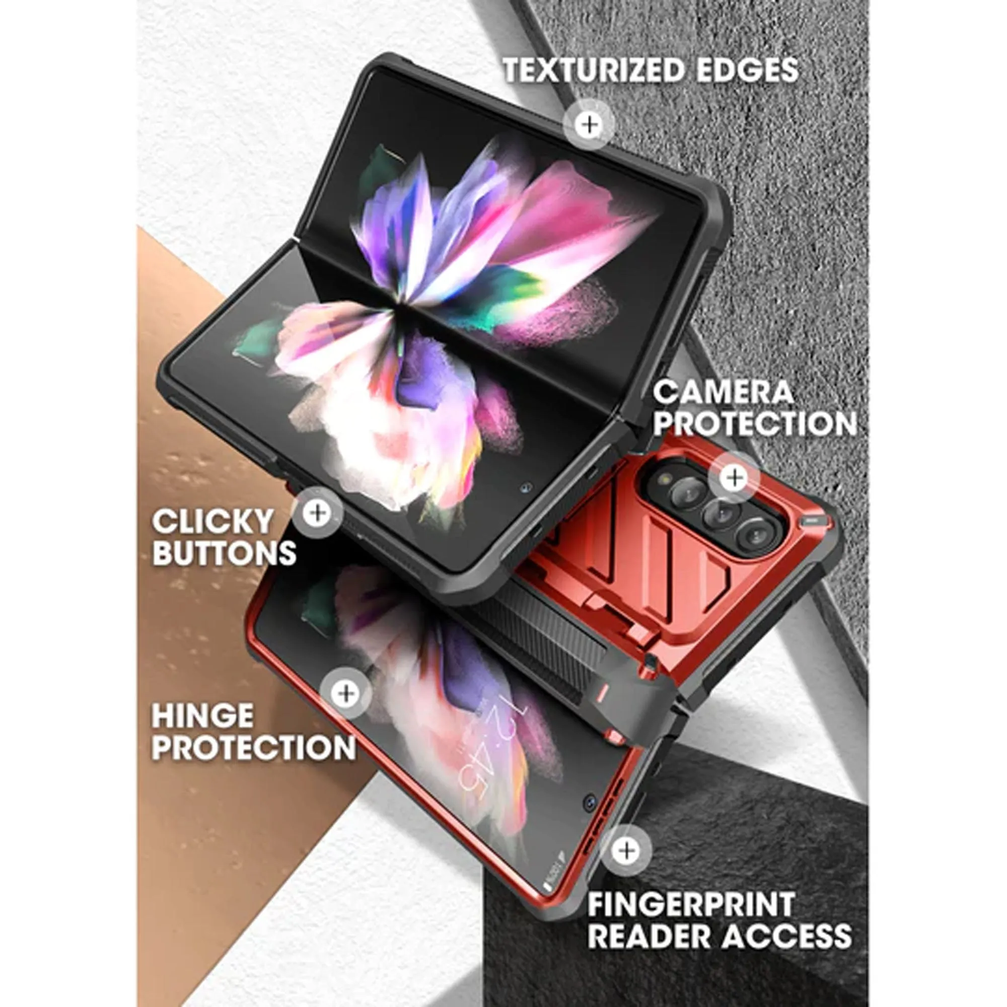 Supcase Unicorn Beetle Pro Rugged Case for Samsung Galaxy Z Fold 4 with Built-in Screen Protector - Metallic Red