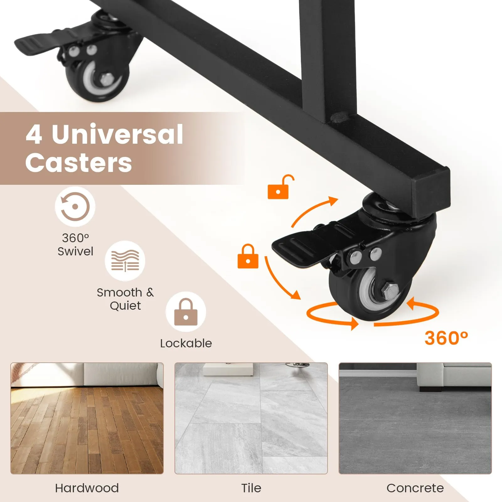 Tangkula Rolling Computer Desk Cart with Keyboard Tray, Mobile Portable Laptop PC Desk with CPU Stand & 3 Hooks for Sofa & Bed