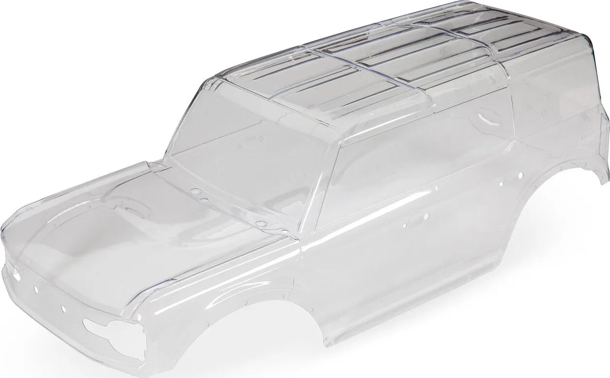 Traxxas Body, Ford Bronco (2021) (clear, requires painting)/ decals/ window masks (includes grille, side mirrors, door handles, fender flares, windshield wipers, spare tire mount, clipless mounting, hardware) (requires #8080X inner fenders) 9211