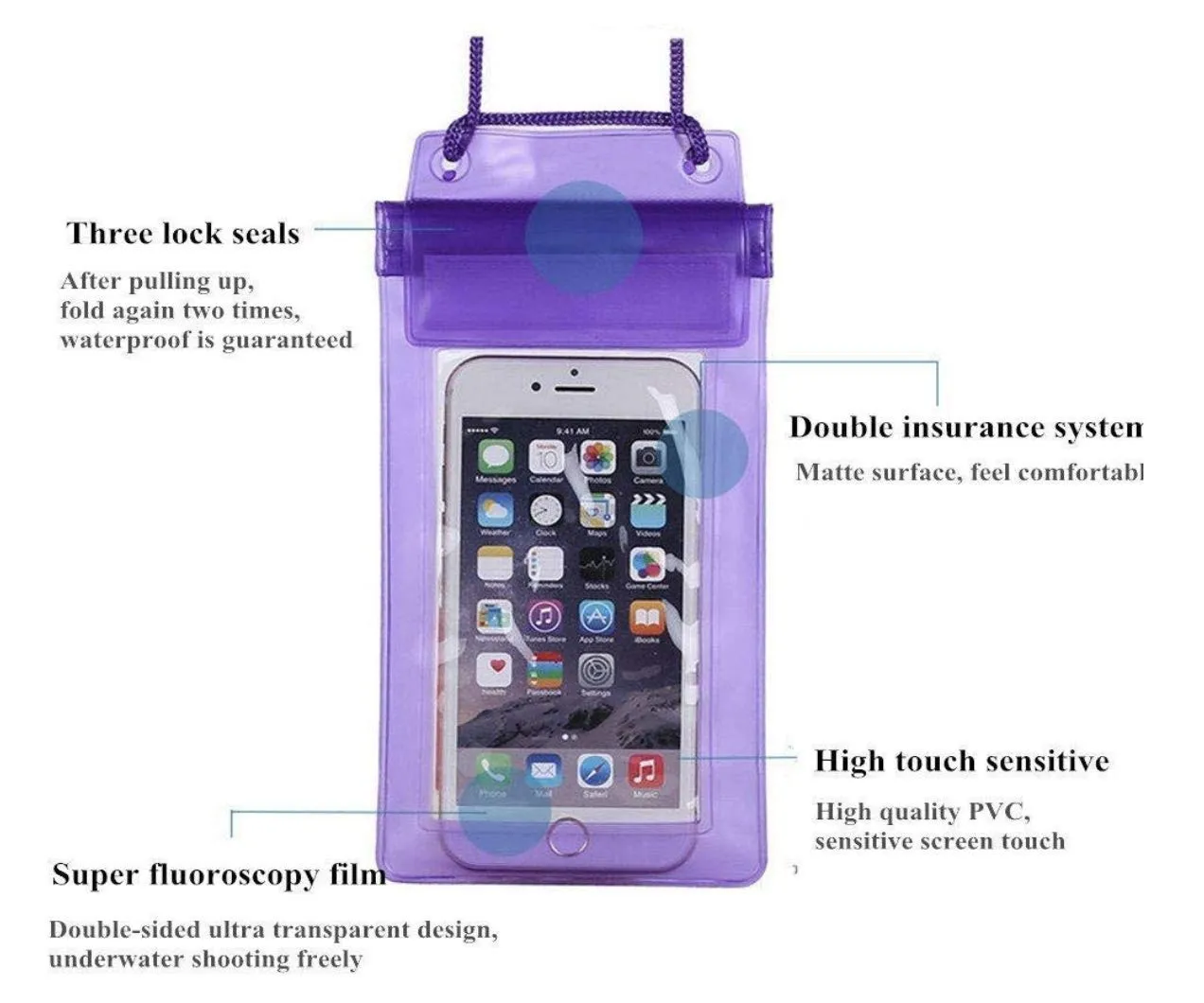 Triple sealed transparent plastic bag universal underwater waterproof dust proof touch sensitive pouch phone cover case for rain and water protection