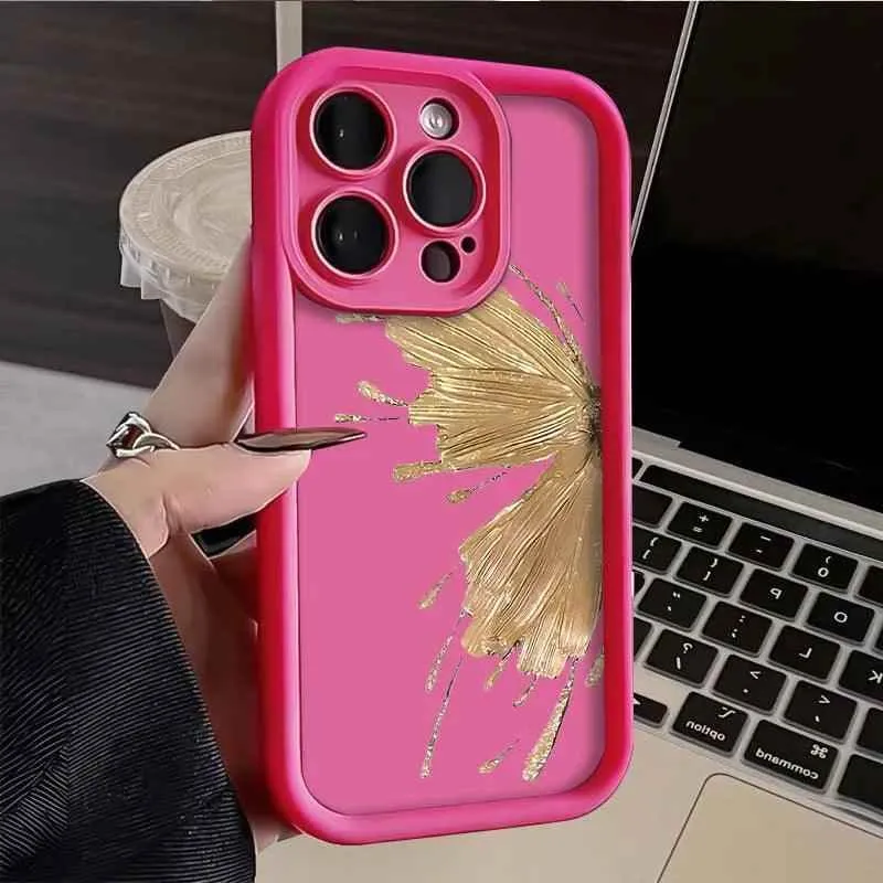 TSP129 Cute Phone Cases For iPhone 14, 13, 12, 11, 15 Pro Max, XS, XR, X, 8, 7 Plus, SE2, 14Pro, and 15Pro - Golden Butterfly Pattern