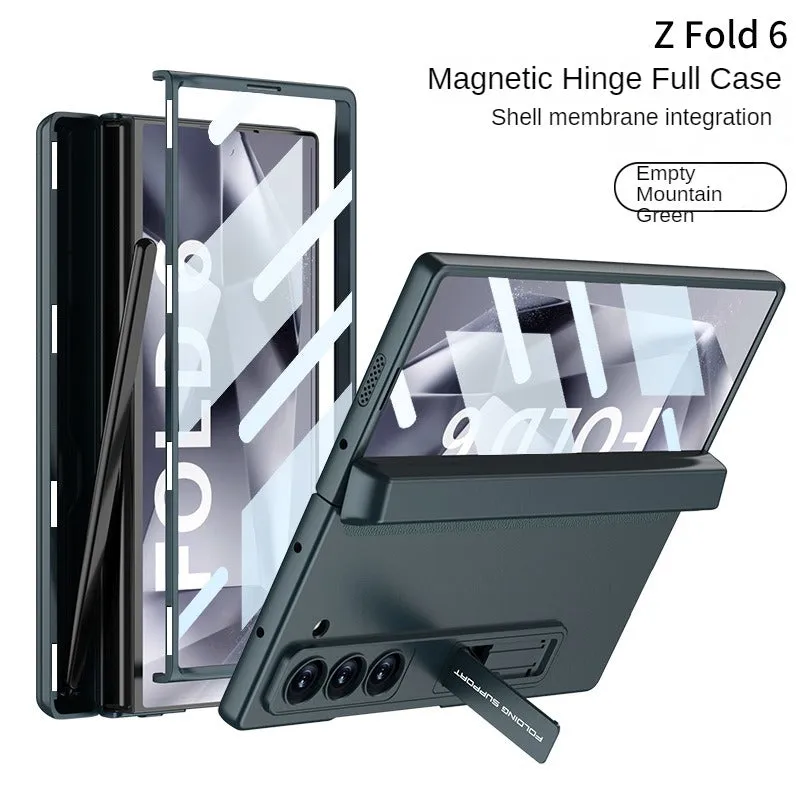 Ultra-Thin Matte Bracket Magnetic Folding Hinge With Tempered Film Phone Case For Samsung Galaxy Z Fold 6