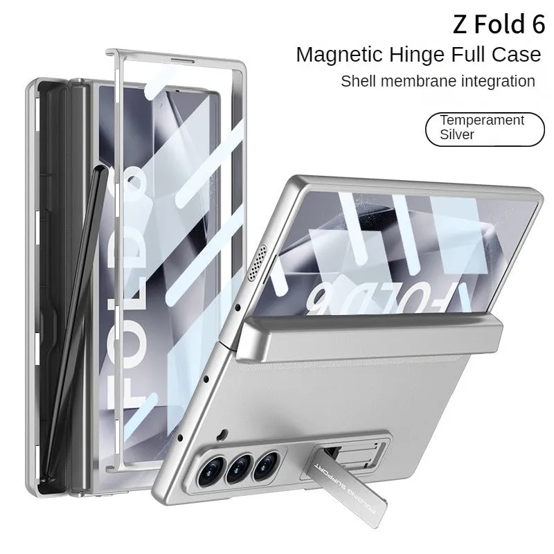 Ultra-Thin Matte Bracket Magnetic Folding Hinge With Tempered Film Phone Case For Samsung Galaxy Z Fold 6