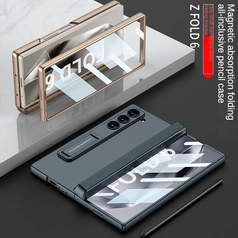 Ultra-Thin Matte Bracket Magnetic Folding Hinge With Tempered Film Phone Case For Samsung Galaxy Z Fold 6