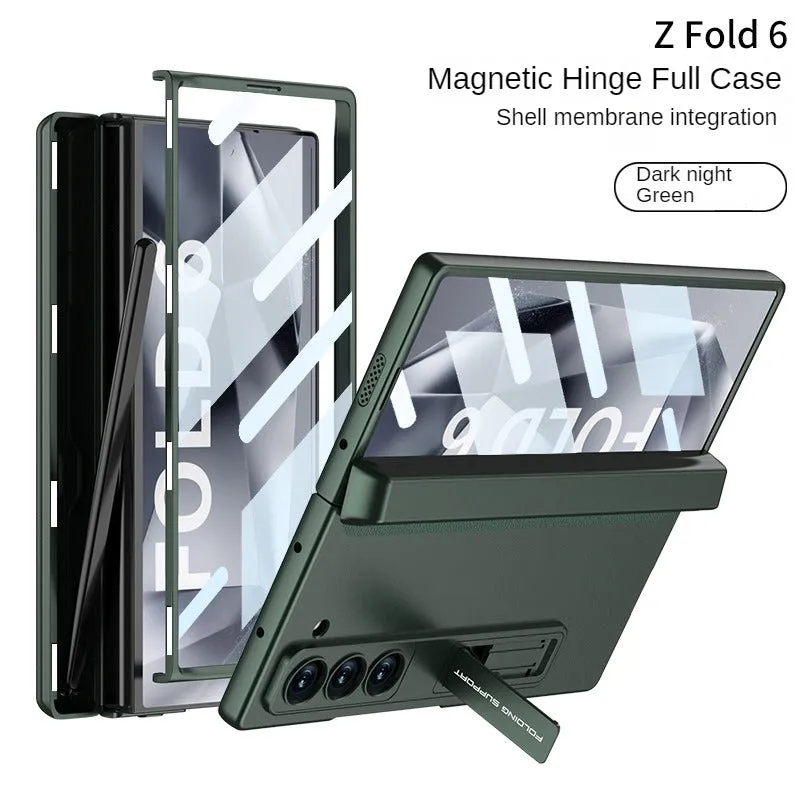 Ultra-Thin Matte Bracket Magnetic Folding Hinge With Tempered Film Phone Case For Samsung Galaxy Z Fold 6