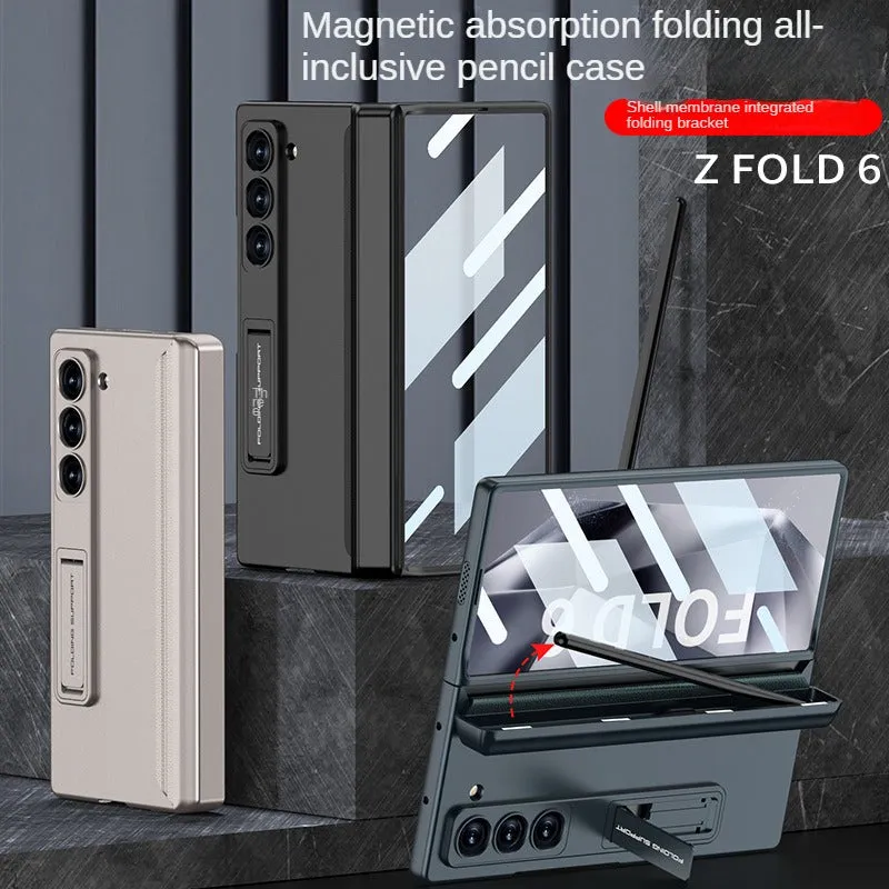 Ultra-Thin Matte Bracket Magnetic Folding Hinge With Tempered Film Phone Case For Samsung Galaxy Z Fold 6