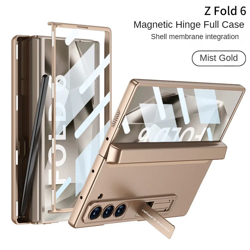 Ultra-Thin Matte Bracket Magnetic Folding Hinge With Tempered Film Phone Case For Samsung Galaxy Z Fold 6