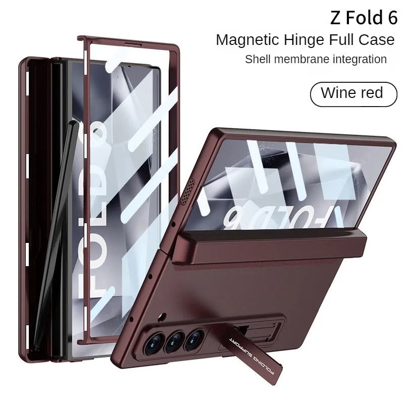 Ultra-Thin Matte Bracket Magnetic Folding Hinge With Tempered Film Phone Case For Samsung Galaxy Z Fold 6