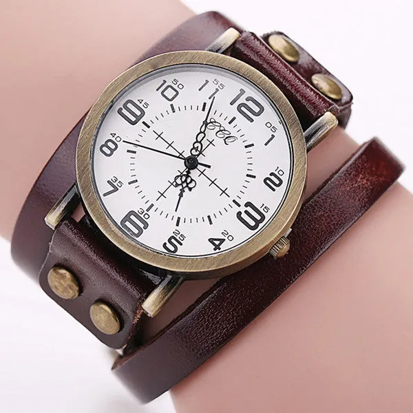 Vintage Cow Leather Bracelet Watch High Quality Women WristWatch Luxury Casual Quartz Watch