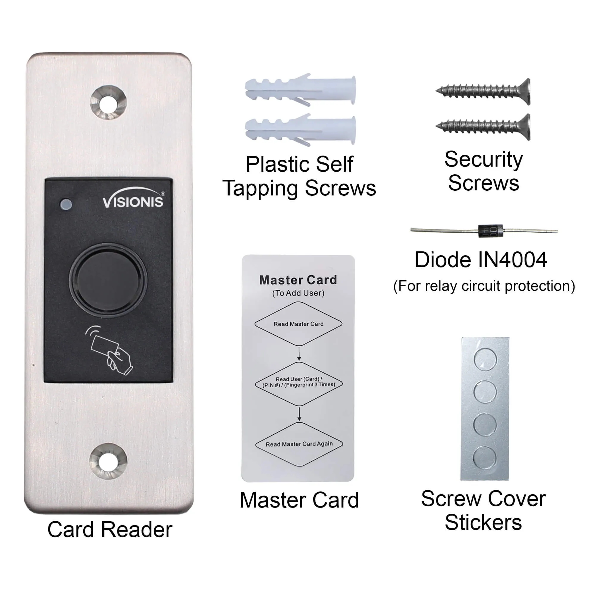 Visionis VIS-3027 – Indoor   Outdoor Rated IP66 Metal Access Control Standalone Only Biometric Fingerprint   Reader   100 Fingerprints And 3000 EM Cards   Flush Mount Slim Design