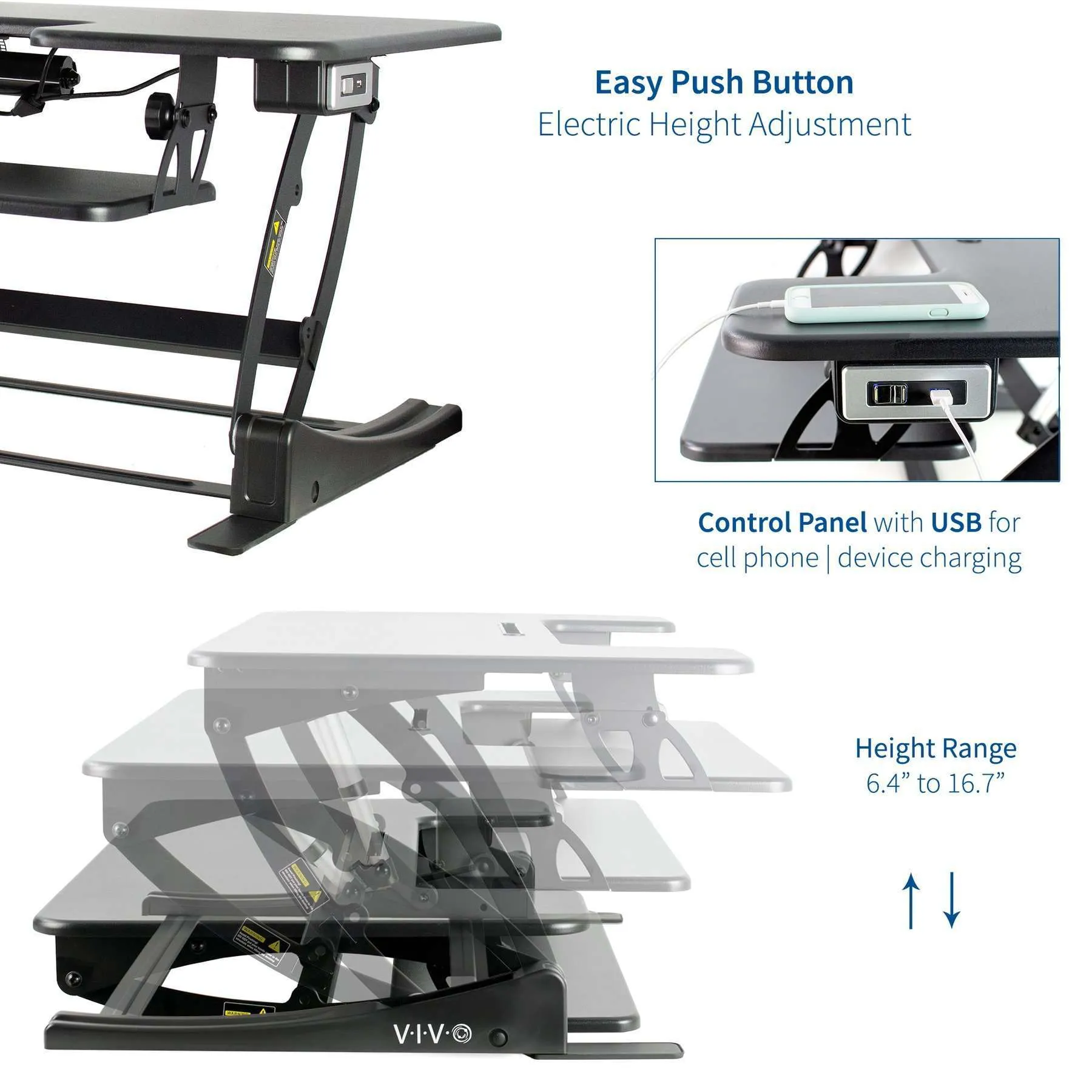 VIVO 42" Black Electric Height-Adjustable Extra Wide StandUp Desk Converter, DESK-V000VLE