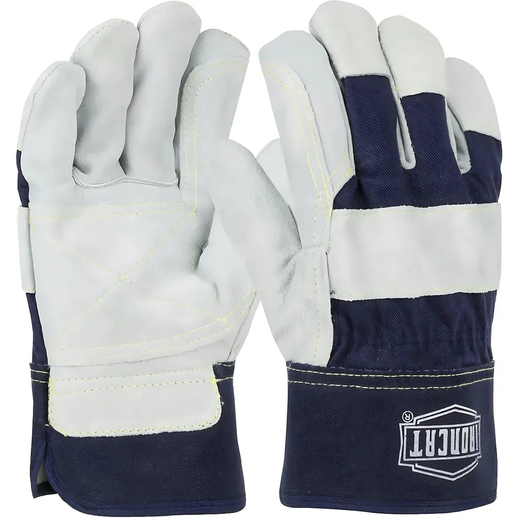 West Chester IC5DP/L Premium Split Cowhide Leather Double Palm Glove with Fabric Back and Kevlar Stitching - Rubberized Safety Cuff