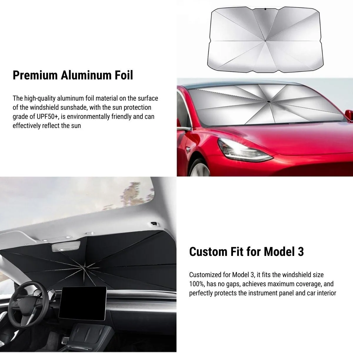 Windshield Sun Shade Umbrella for Tesla Model 3