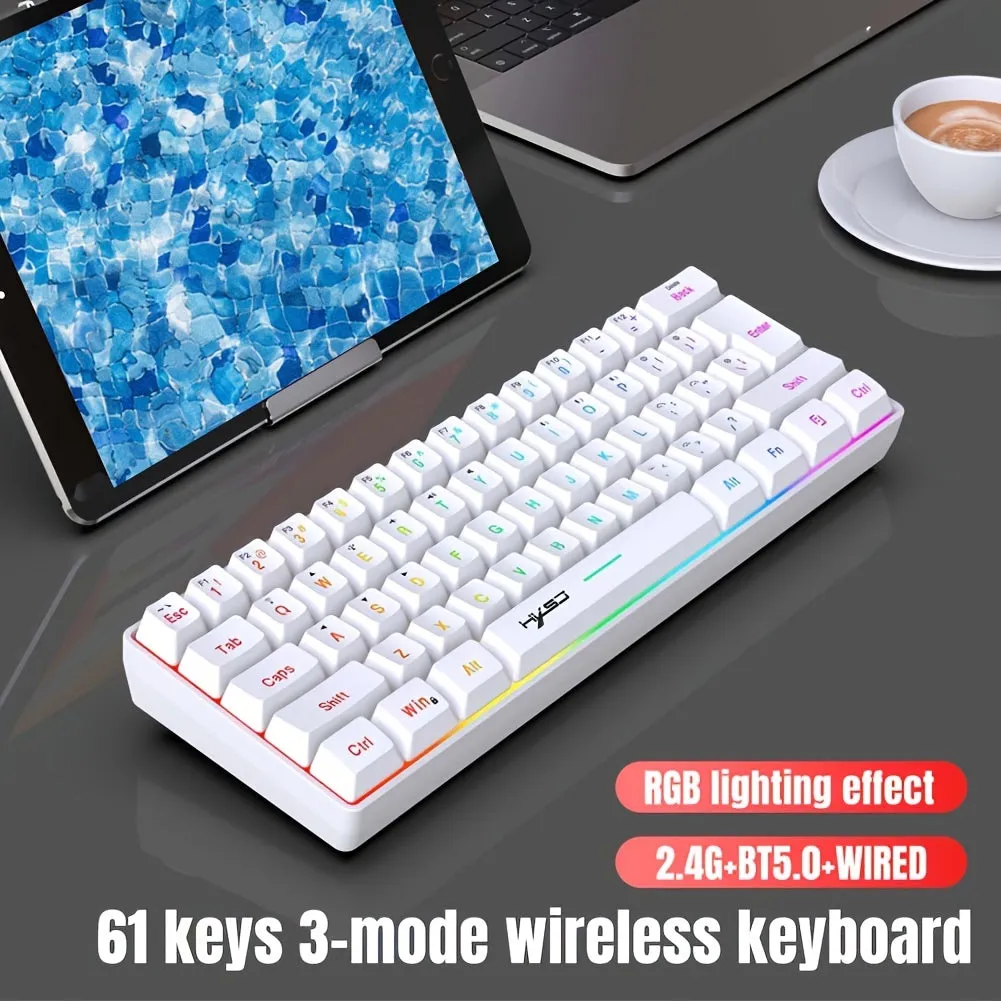 Wireless Gaming Keyboard, 61 Keys BT 5.0   2.4G Dual-Mode Wireless Rainbow Backlit Ergonomic Ultra-Compact Silent 60% Keyboard for Windows Mac PC PS4 Gamer