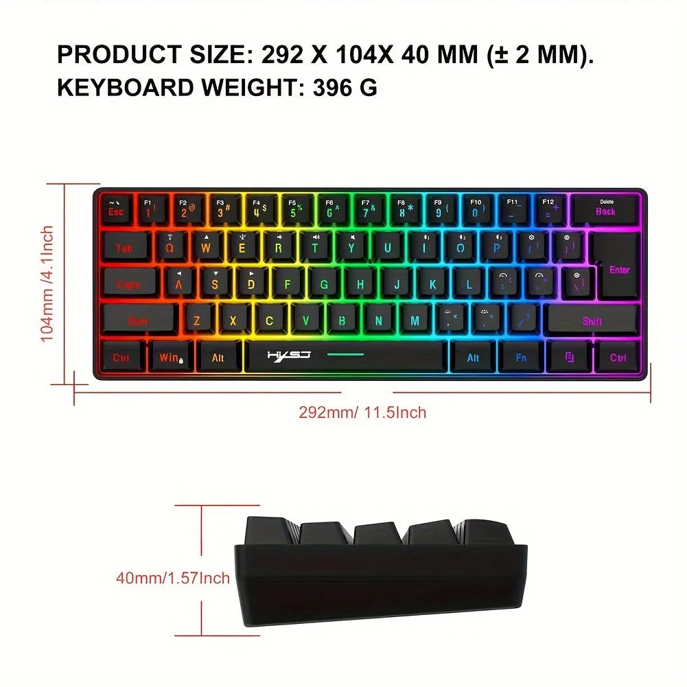 Wireless Gaming Keyboard, 61 Keys BT 5.0   2.4G Dual-Mode Wireless Rainbow Backlit Ergonomic Ultra-Compact Silent 60% Keyboard for Windows Mac PC PS4 Gamer