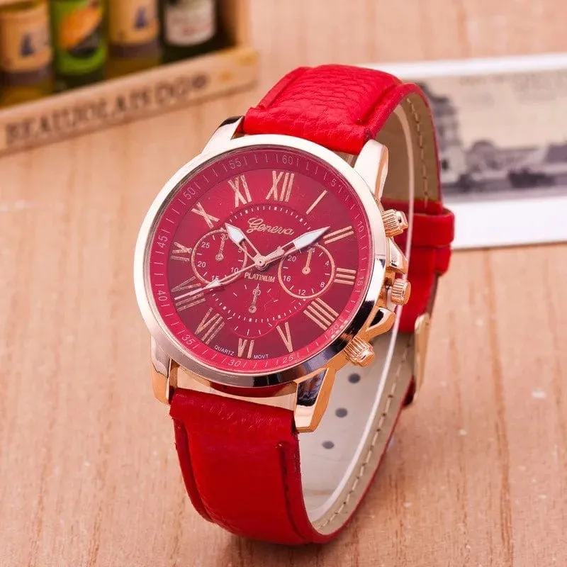 Women Sport  Leather Band Quartz Wristwatch