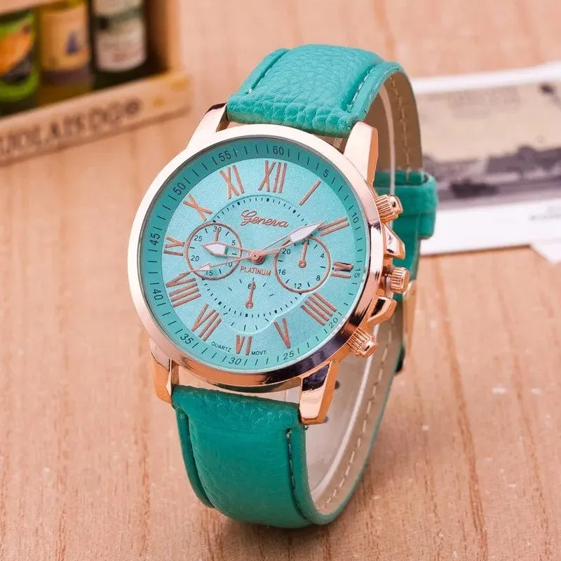 Women Sport  Leather Band Quartz Wristwatch