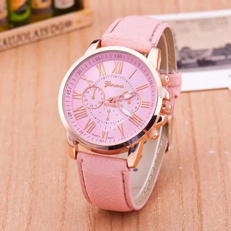 Women Sport  Leather Band Quartz Wristwatch