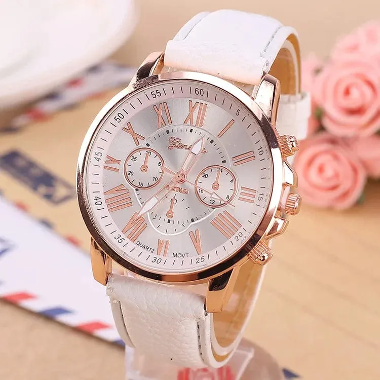 Women Sport  Leather Band Quartz Wristwatch